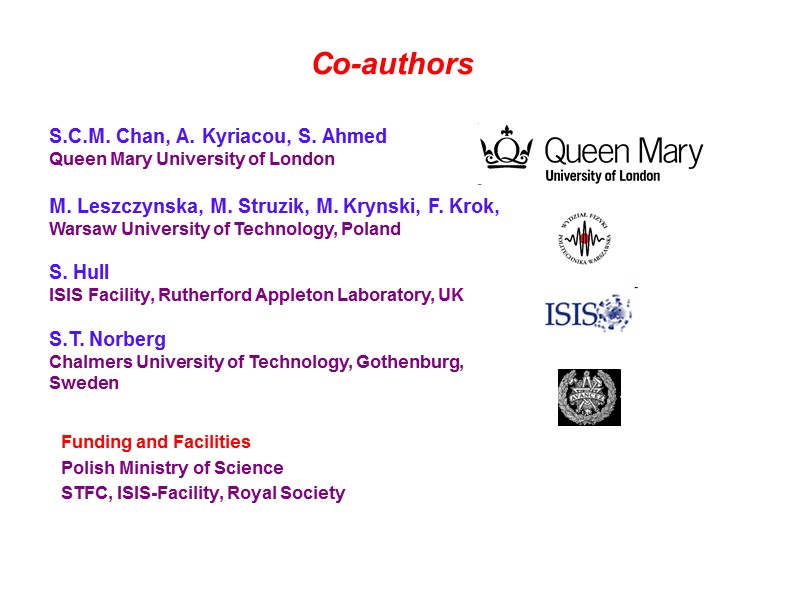 Co-authors Funding and Facilities Polish Ministry of Science STFC, ISIS-Facility, Royal Society S.C.M. Chan,